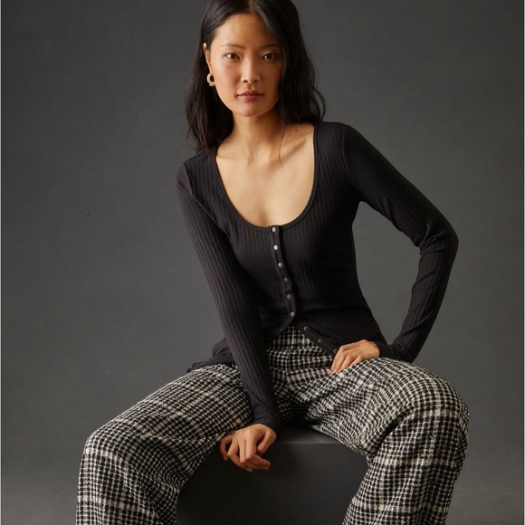 Anthropologie Ribbed Cardigan Sweater Black size Small - Picture 1 of 8